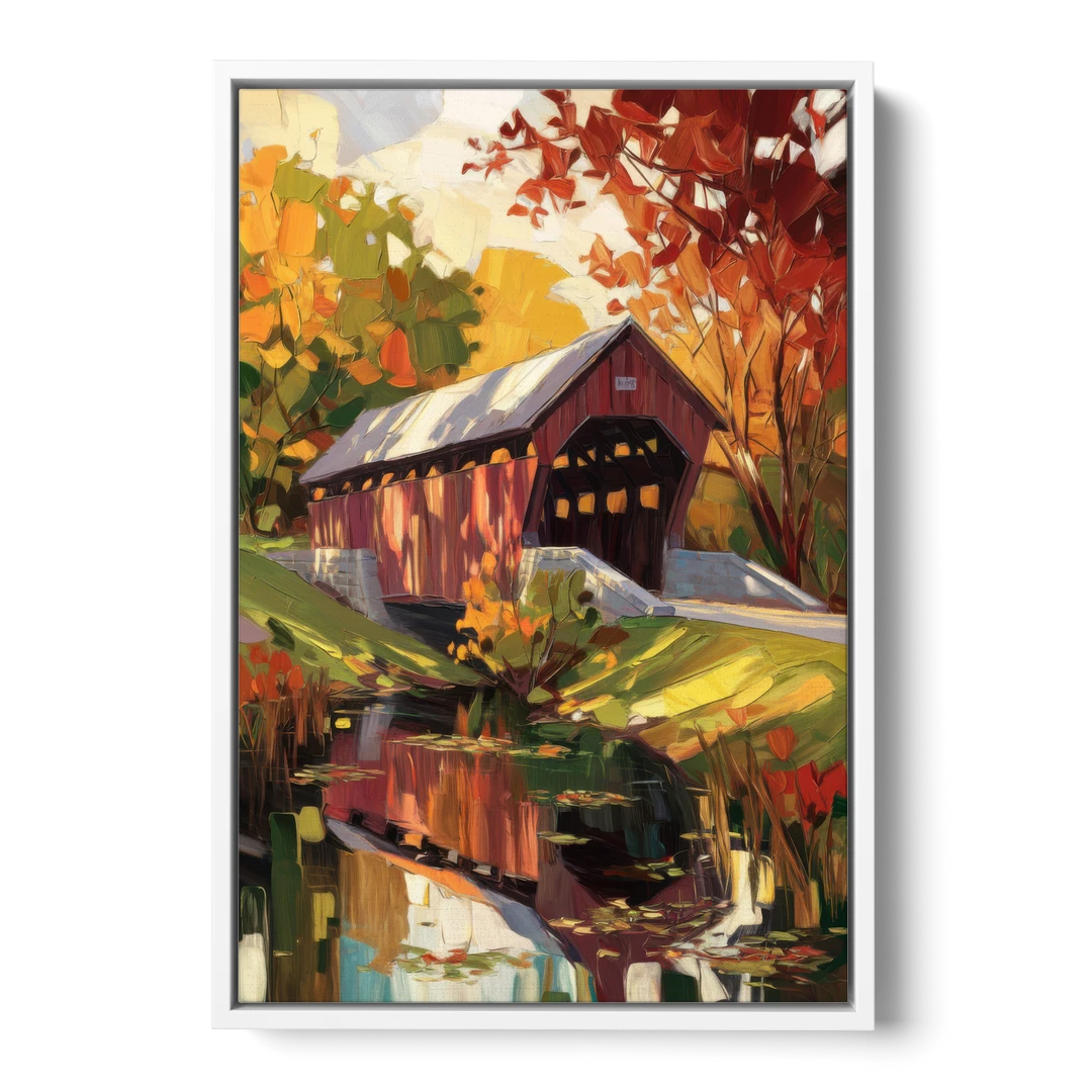 Lancaster Covered Bridges - White Framed Canvas Wall Art - Front