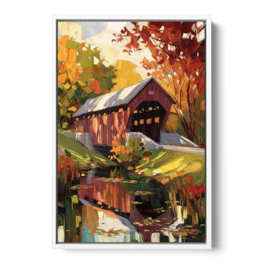 Lancaster Covered Bridges - White Framed Canvas Wall Art - Front