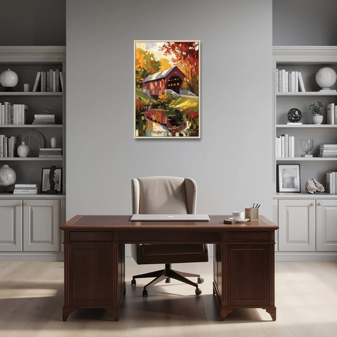 Lancaster Covered Bridges - Oak Framed Canvas Wall Art - Office - 24x36