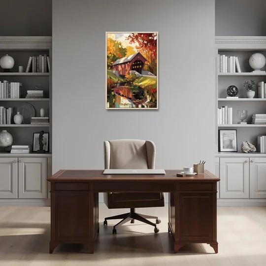 Lancaster Covered Bridges - Oak Framed Canvas Wall Art - Office - 24x36