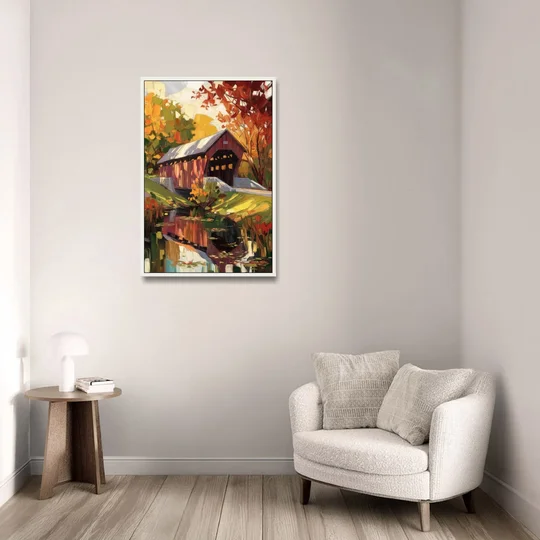 Lancaster Covered Bridges - White Framed Canvas Wall Art - Sofa - 24x36