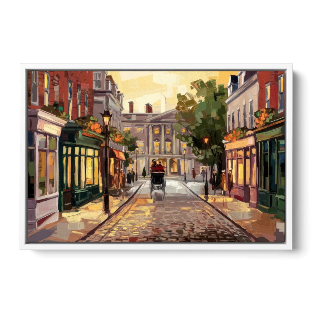 Lancaster Historic Downtown - White Framed Canvas Wall Art - Front