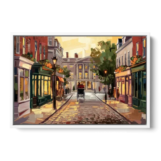 Lancaster Historic Downtown - White Framed Canvas Wall Art - Front
