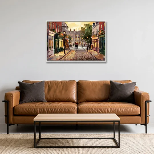 Lancaster Historic Downtown - White Framed Canvas Wall Art - Sofa - 36x24