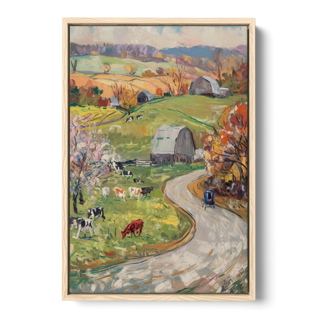 Lancaster PA Seasons - Oak Framed Canvas Wall Art - Front