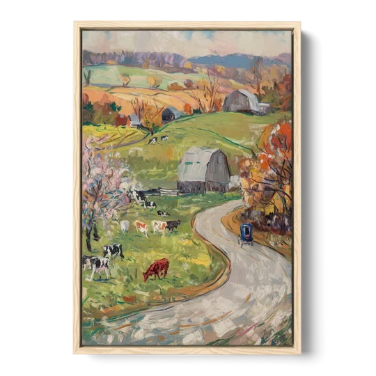 Lancaster PA Seasons - Oak Framed Canvas Wall Art - Front
