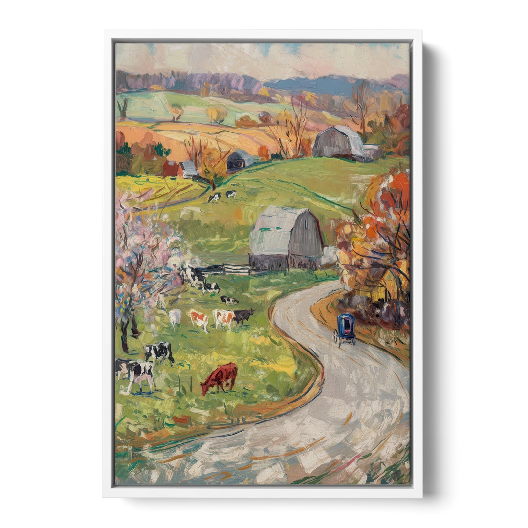 Lancaster PA Seasons - White Framed Canvas Wall Art - Front