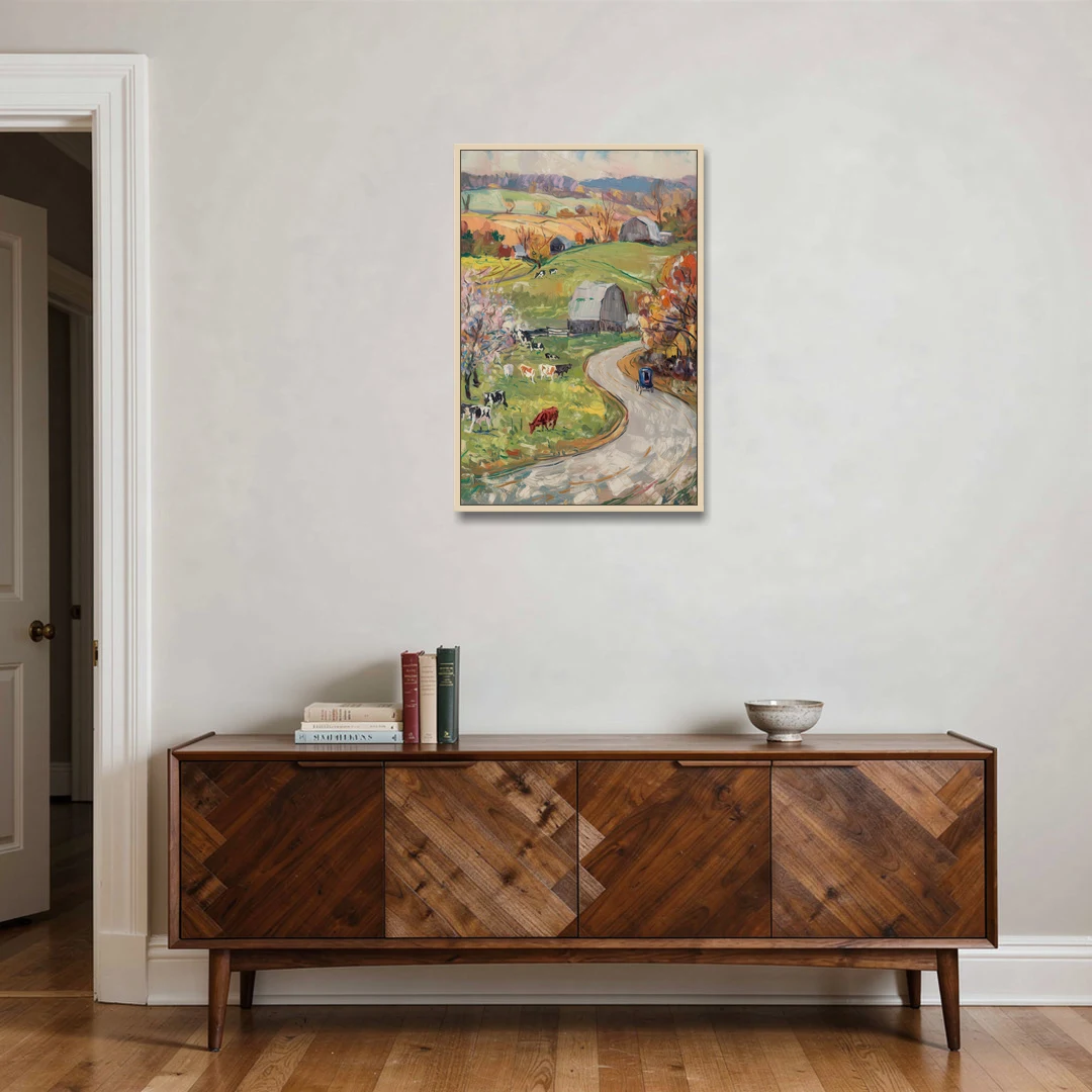 Lancaster PA Seasons - Oak Framed Canvas Wall Art - Coffee Table - 24x36