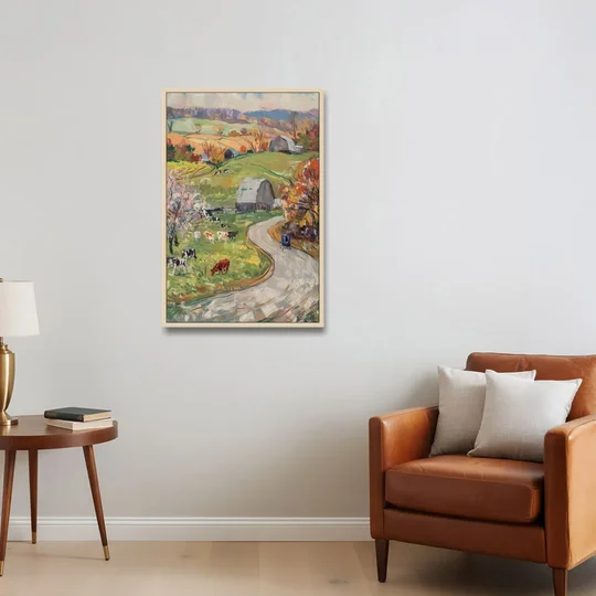 Lancaster PA Seasons - Oak Framed Canvas Wall Art - Sofa - 24x36