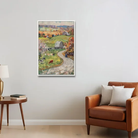 Lancaster PA Seasons - White Framed Canvas Wall Art - Sofa - 24x36