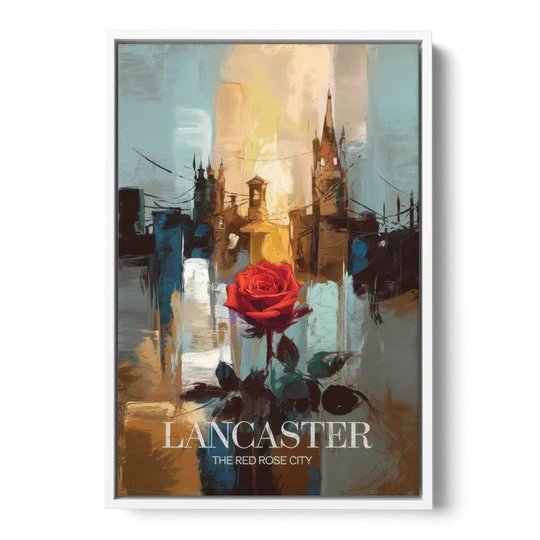 Lancaster Red Rose City - White Framed Canvas Wall Art - Front