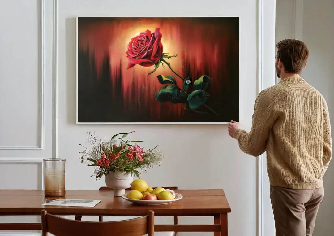 Lancaster Red Rose City Heritage canvas wall art above a dining table
