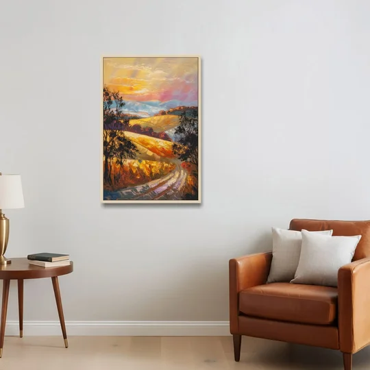 Lancaster Sunset Views - Oak Framed Canvas Wall Art - Sofa - 24x36