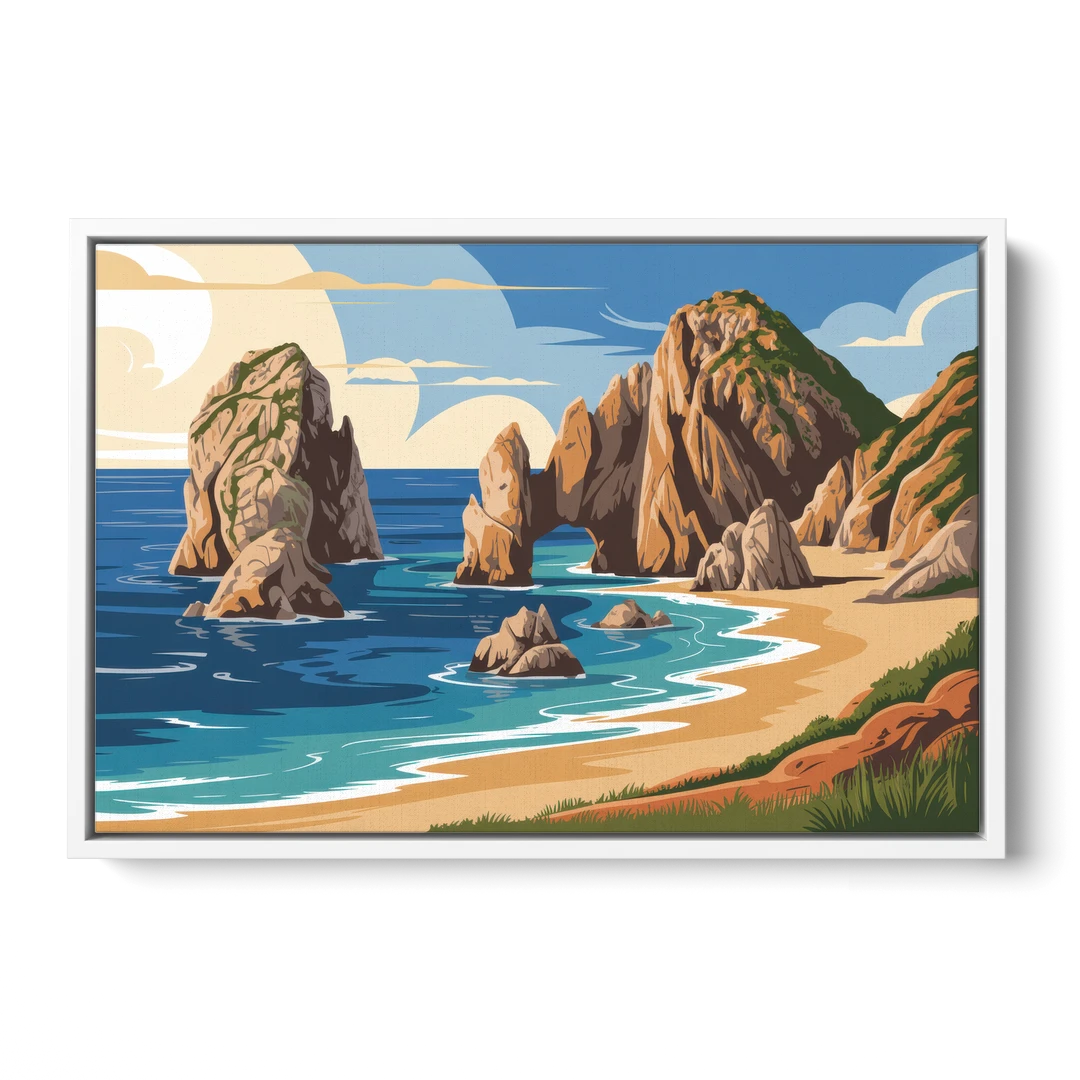 Land’s End Rock Formations - White Framed Canvas Wall Art - Front