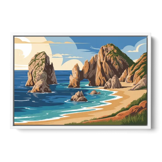 Land’s End Rock Formations - White Framed Canvas Wall Art - Front