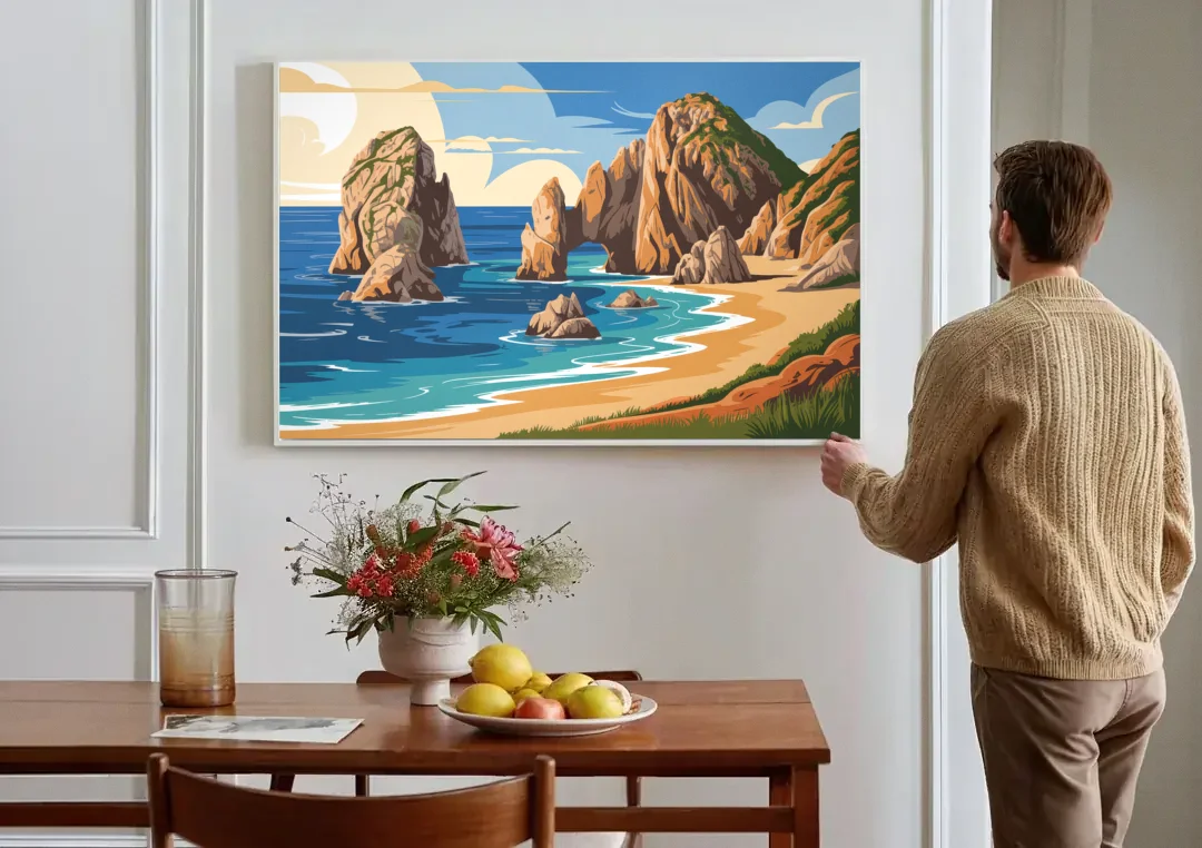 Land’s End Rock Formations canvas wall art above a dining table