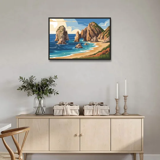 Land’s End Rock Formations - Black Framed Canvas Wall Art - Coffee Table - 36x24