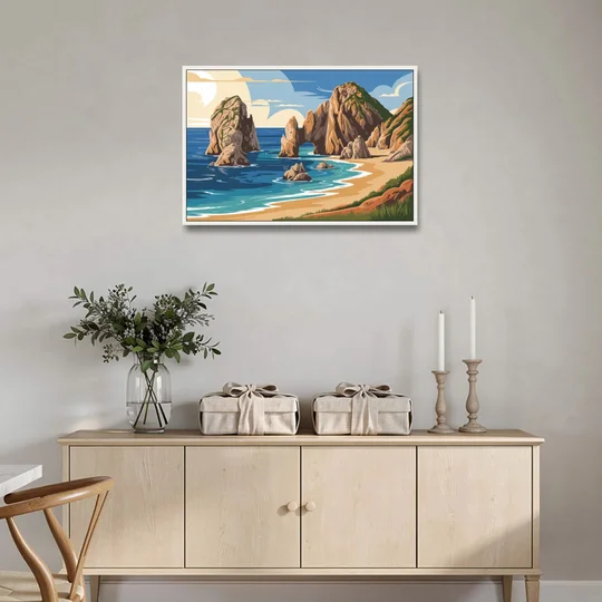 Land’s End Rock Formations - White Framed Canvas Wall Art - Coffee Table - 36x24