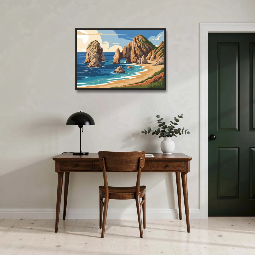 Land’s End Rock Formations - Black Framed Canvas Wall Art - Office - 36x24