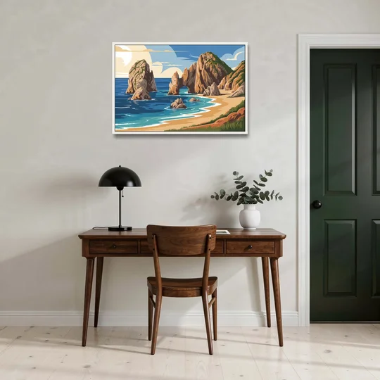 Land’s End Rock Formations - White Framed Canvas Wall Art - Office - 36x24