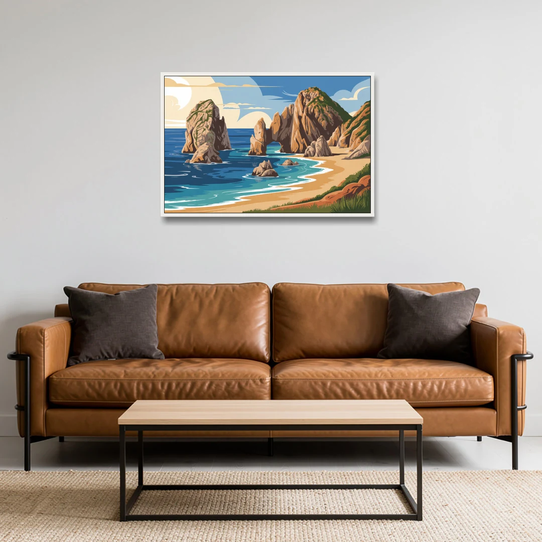 Land’s End Rock Formations - White Framed Canvas Wall Art - Sofa - 36x24