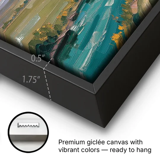 Landscape Canvas Prints Teal River at Sunset - Black Framed Canvas Wall Art - Gallery Wrap Corner