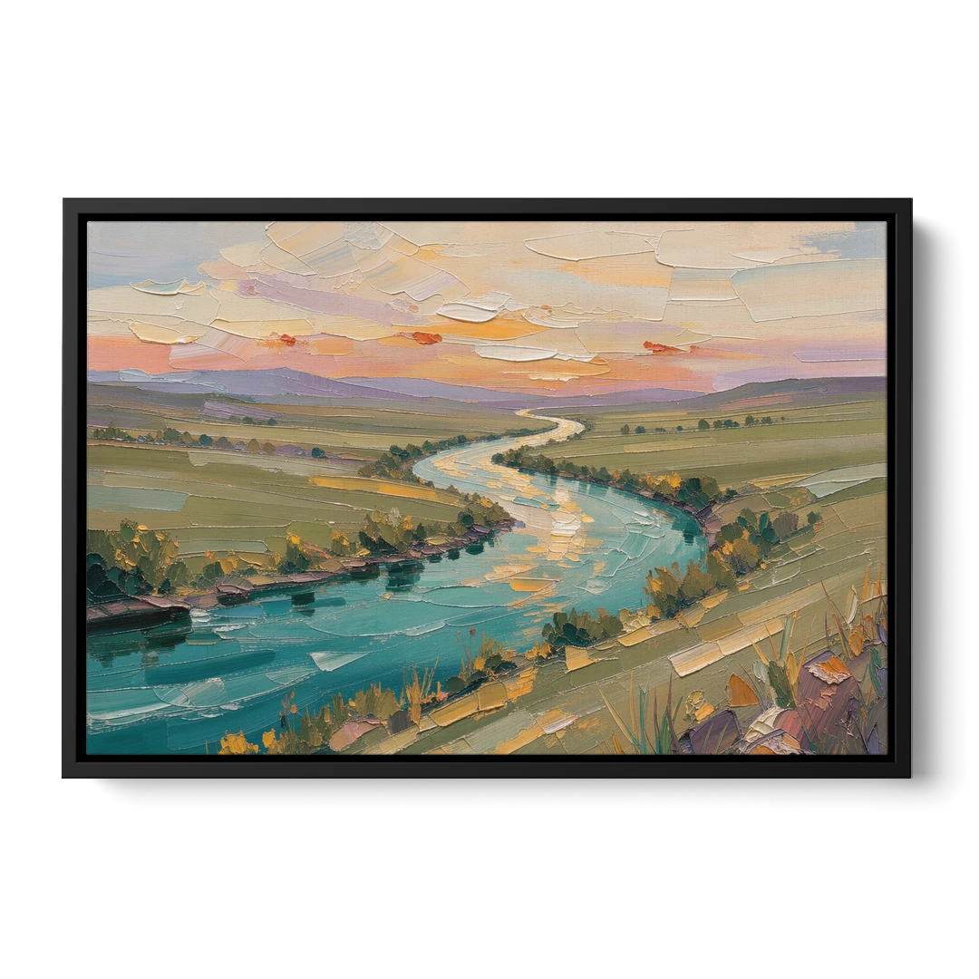 Landscape Canvas Prints Teal River at Sunset - Black Framed Canvas Wall Art - Front