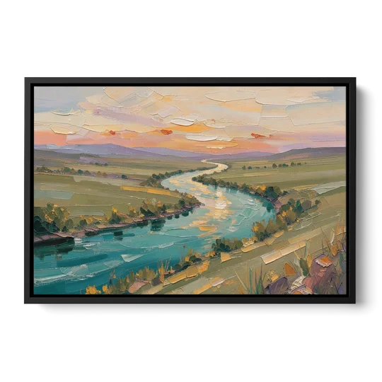 Landscape Canvas Prints Teal River at Sunset - Black Framed Canvas Wall Art - Front