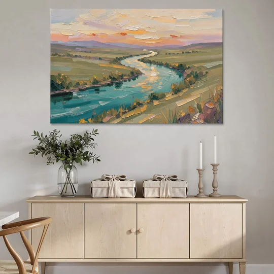 Landscape Canvas Prints Teal River at Sunset - Canvas Wall Art - Coffee Table - 60x40