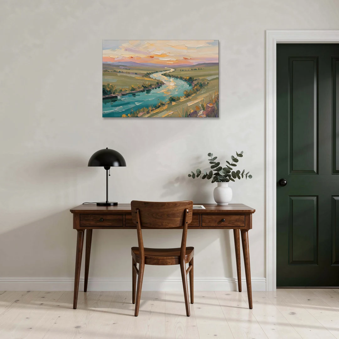 Landscape Canvas Prints Teal River at Sunset - Canvas Wall Art - Office - 36x24
