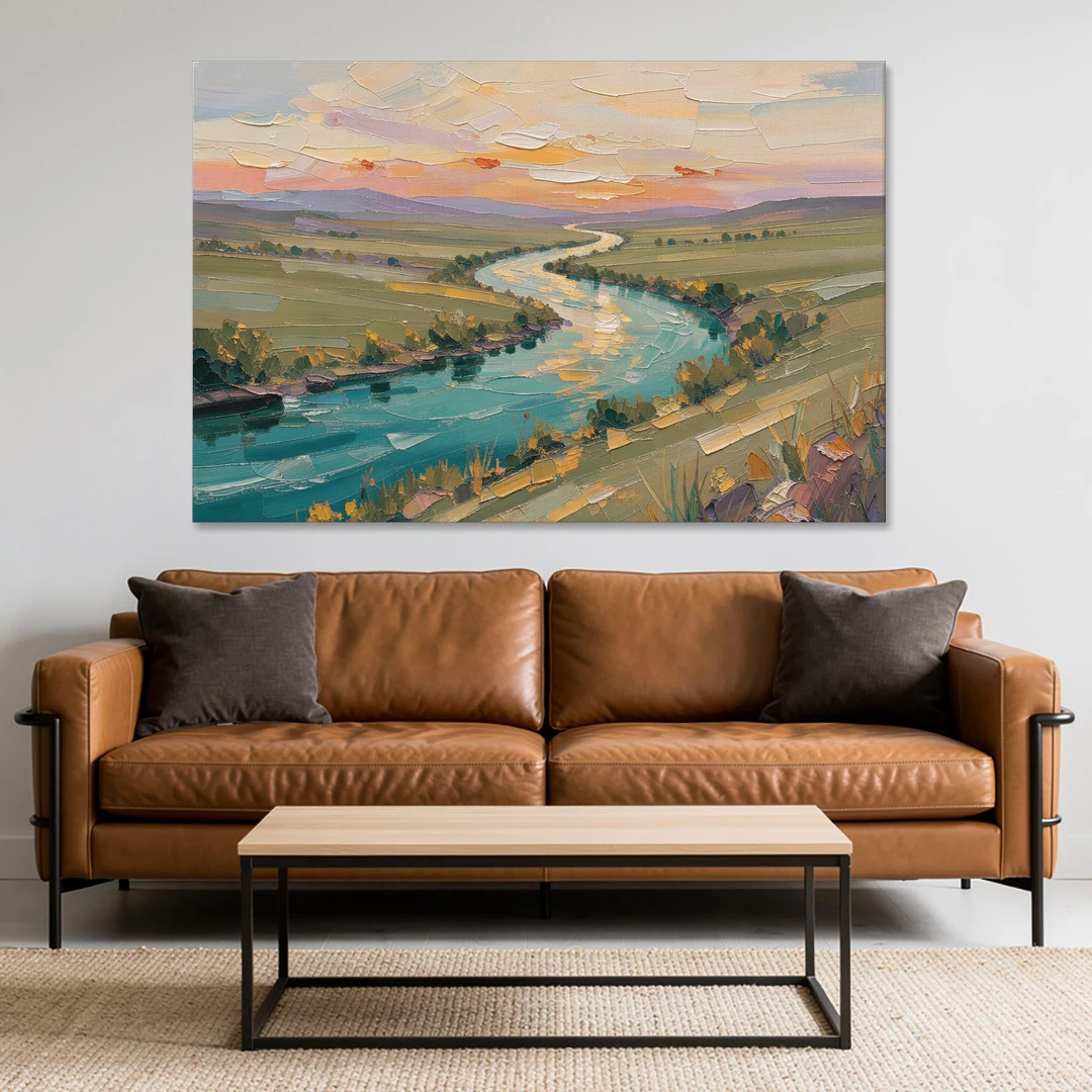 Landscape Canvas Prints Teal River at Sunset - Canvas Wall Art - Sofa - 60x40