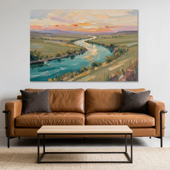 Landscape Canvas Prints Teal River at Sunset - Canvas Wall Art - Sofa - 60x40