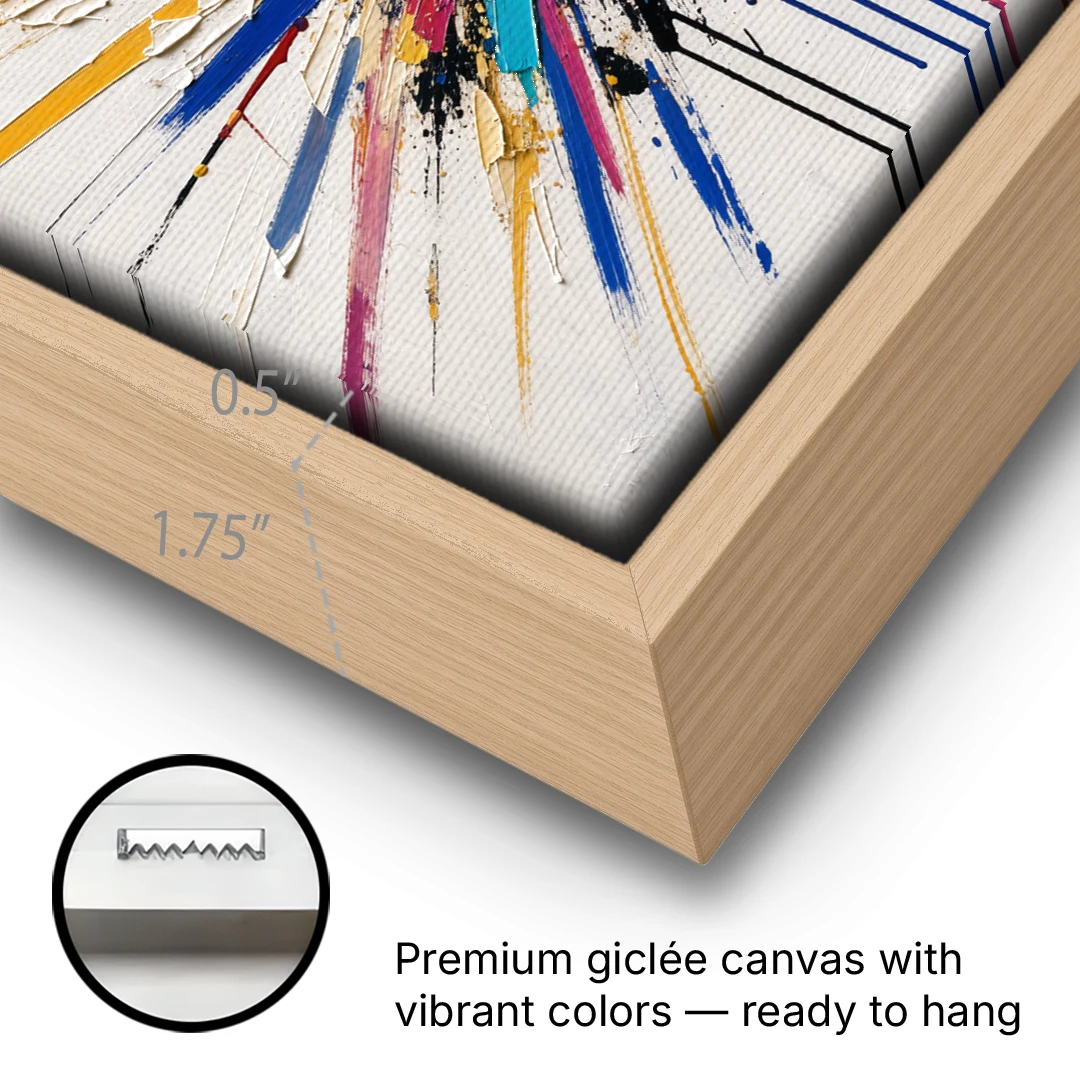 Large Abstract Canvas Art of a Cobalt Burst - Oak Framed Canvas Wall Art - Gallery Wrap Corner