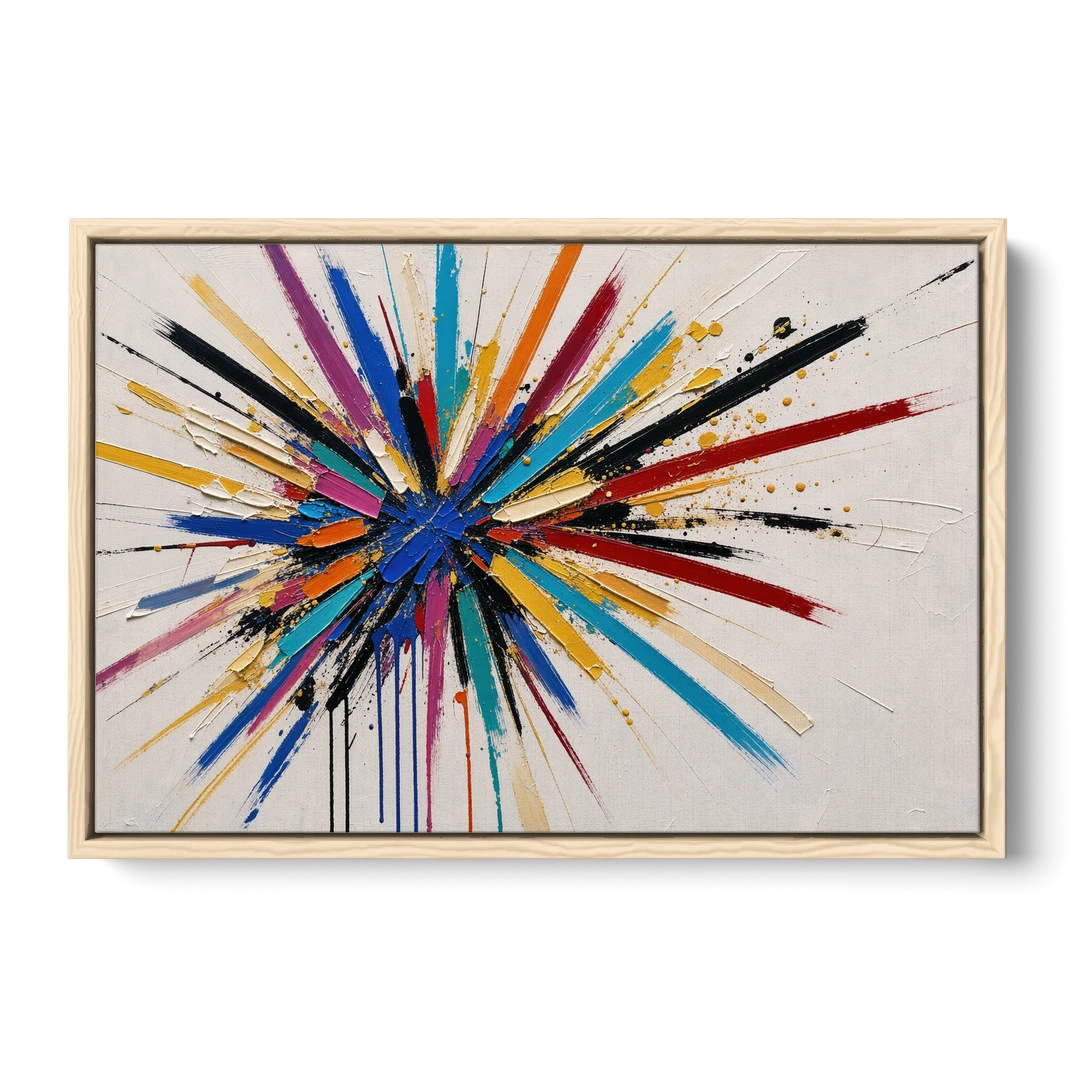 Large Abstract Canvas Art of a Cobalt Burst - Oak Framed Canvas Wall Art - Front