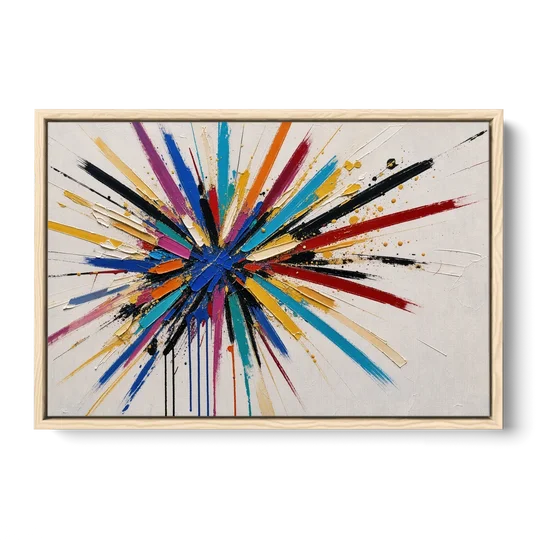 Large Abstract Canvas Art of a Cobalt Burst - Oak Framed Canvas Wall Art - Front