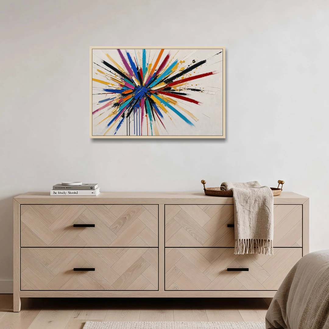 Large Abstract Canvas Art of a Cobalt Burst - Oak Framed Canvas Wall Art - Coffee Table - 36x24