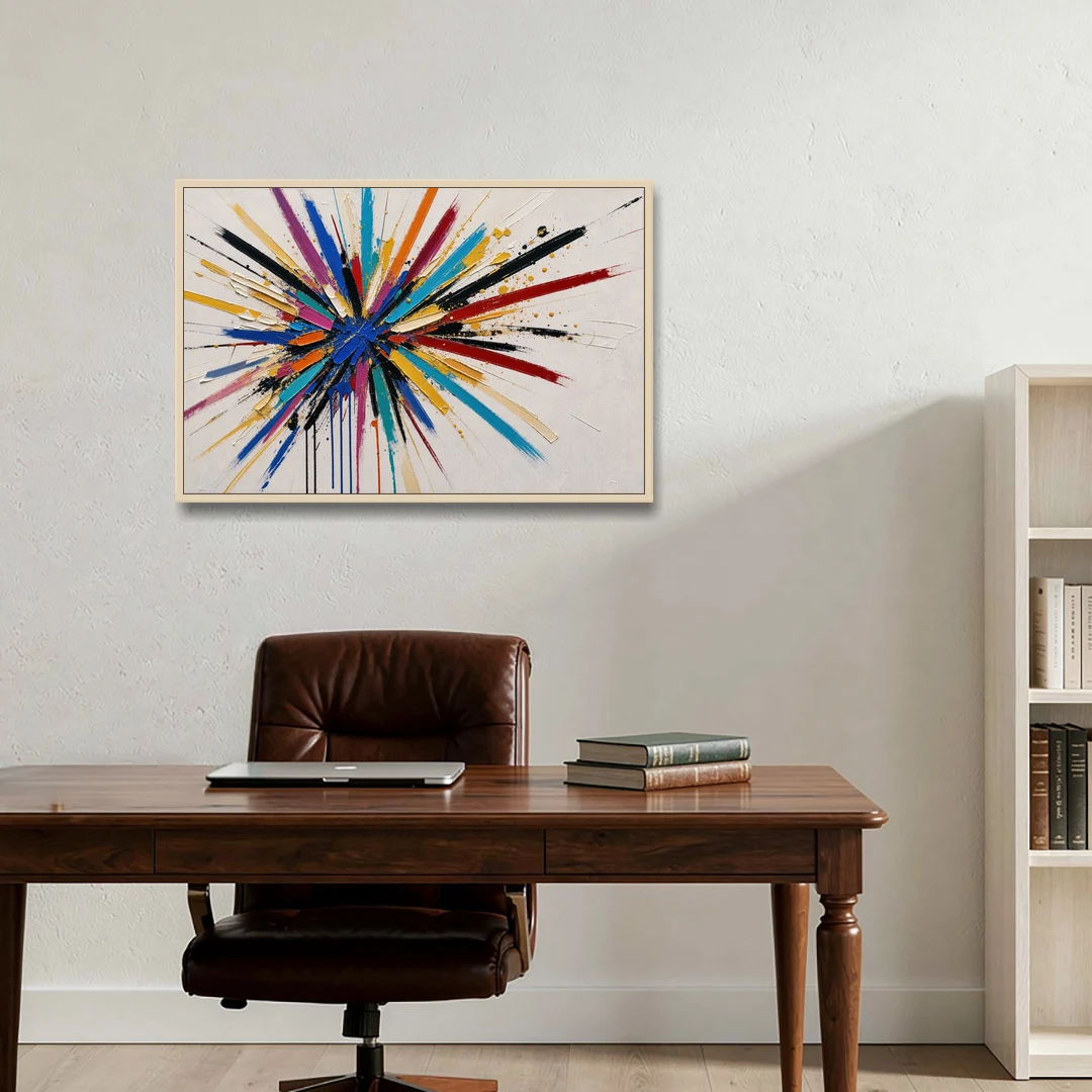 Large Abstract Canvas Art of a Cobalt Burst - Oak Framed Canvas Wall Art - Office - 36x24