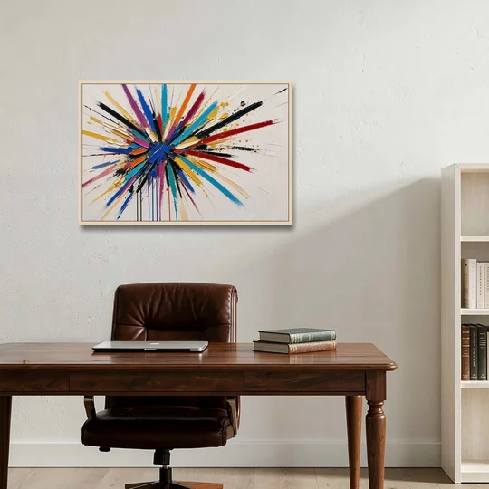 Large Abstract Canvas Art of a Cobalt Burst - Oak Framed Canvas Wall Art - Office - 36x24