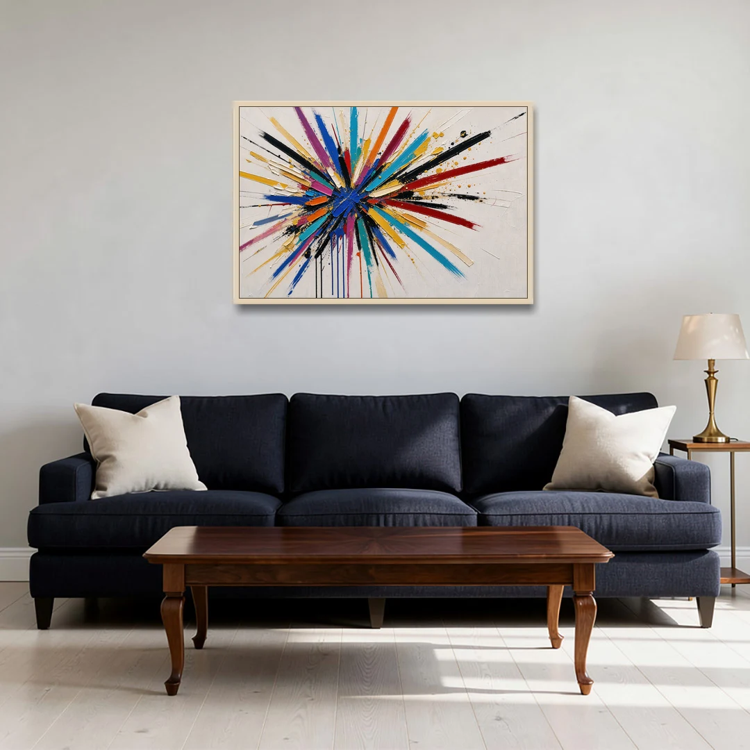 Large Abstract Canvas Art of a Cobalt Burst - Oak Framed Canvas Wall Art - Sofa - 36x24