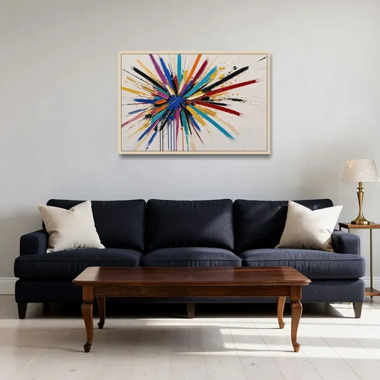 Large Abstract Canvas Art of a Cobalt Burst - Oak Framed Canvas Wall Art - Sofa - 36x24