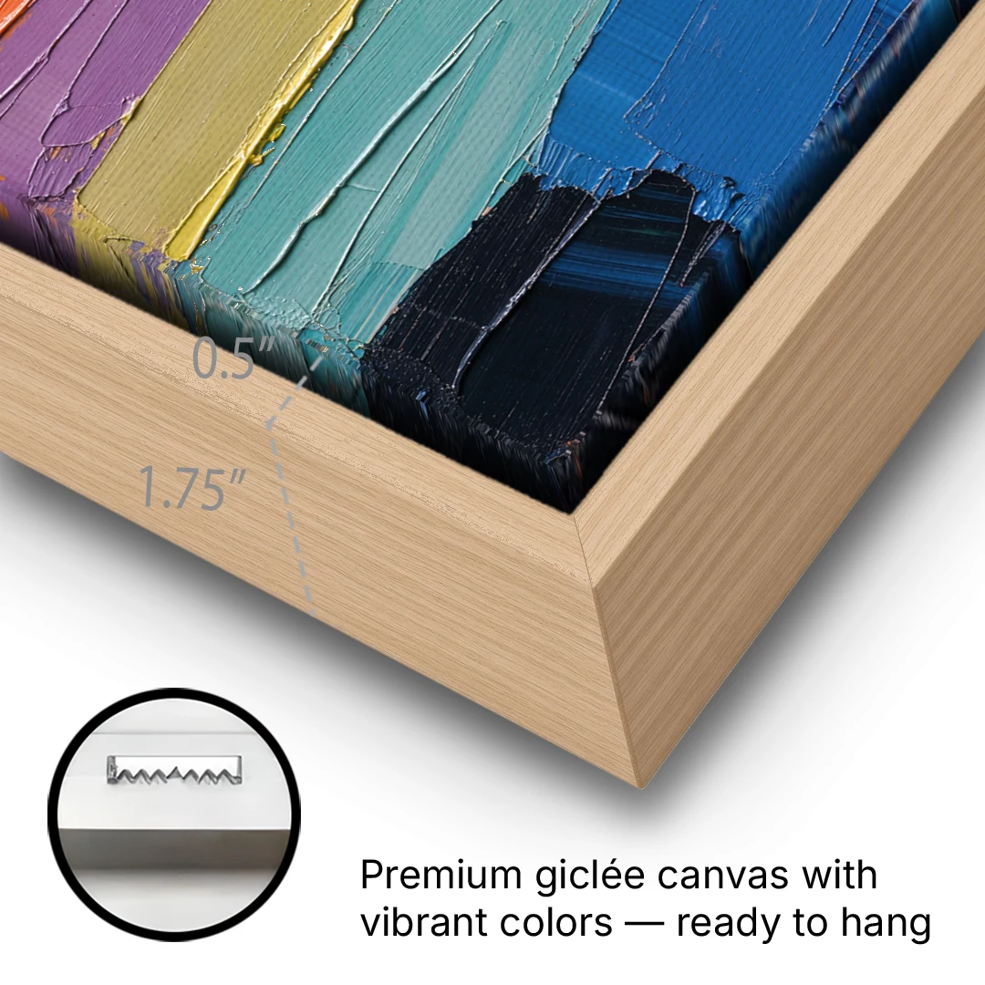 Large Abstract Coral Horizon Knife Bands - Oak Framed Canvas Wall Art - Gallery Wrap Corner