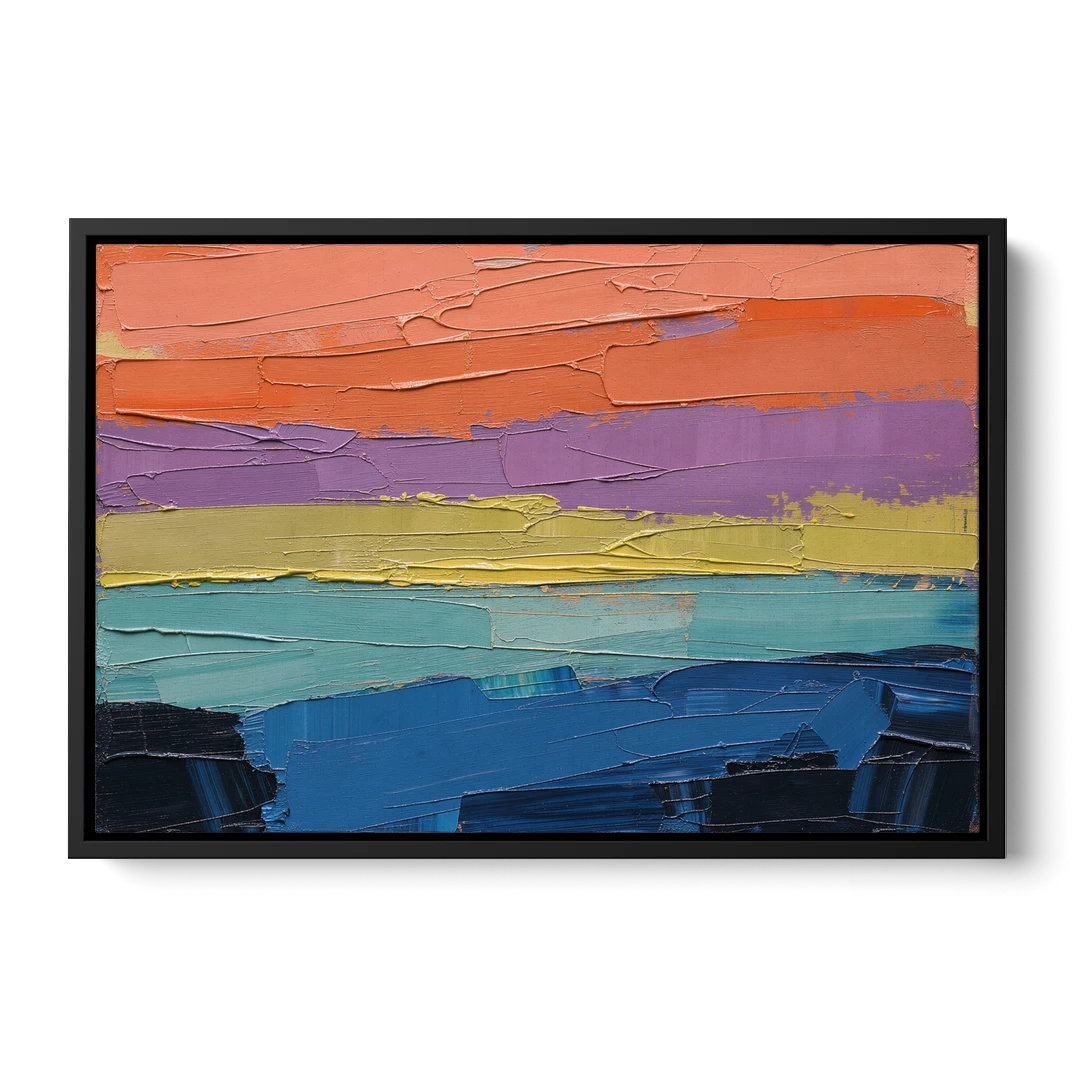 Large Abstract Coral Horizon Knife Bands - Black Framed Canvas Wall Art - Front