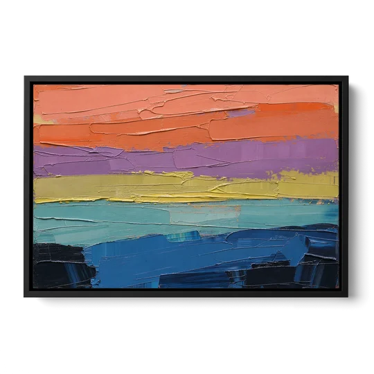 Large Abstract Coral Horizon Knife Bands - Black Framed Canvas Wall Art - Front