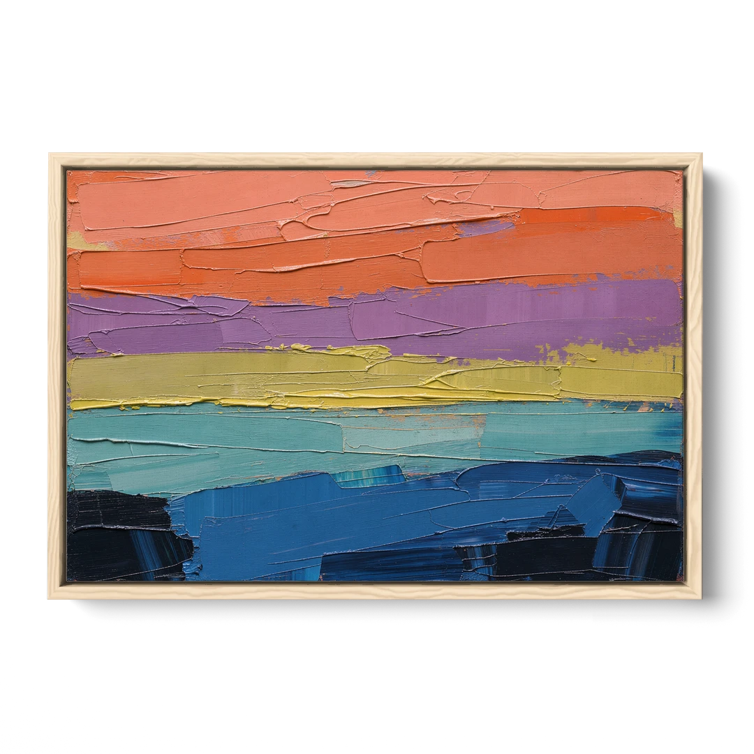 Large Abstract Coral Horizon Knife Bands - Oak Framed Canvas Wall Art - Front
