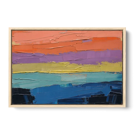 Large Abstract Coral Horizon Knife Bands - Oak Framed Canvas Wall Art - Front