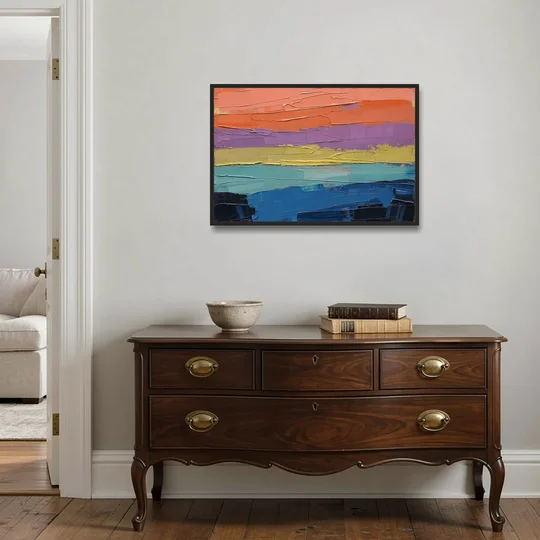 Large Abstract Coral Horizon Knife Bands - Black Framed Canvas Wall Art - Coffee Table - 36x24