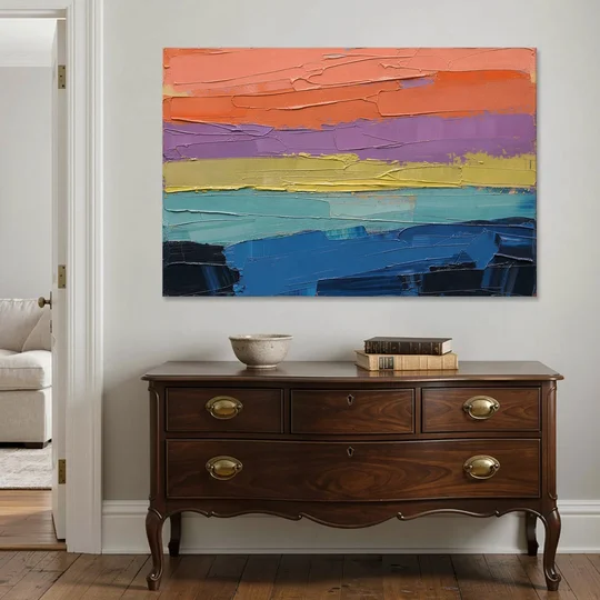 Large Abstract Coral Horizon Knife Bands - Canvas Wall Art - Coffee Table - 60x40