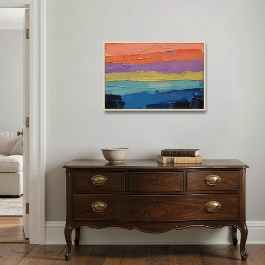 Large Abstract Coral Horizon Knife Bands - Oak Framed Canvas Wall Art - Coffee Table - 36x24