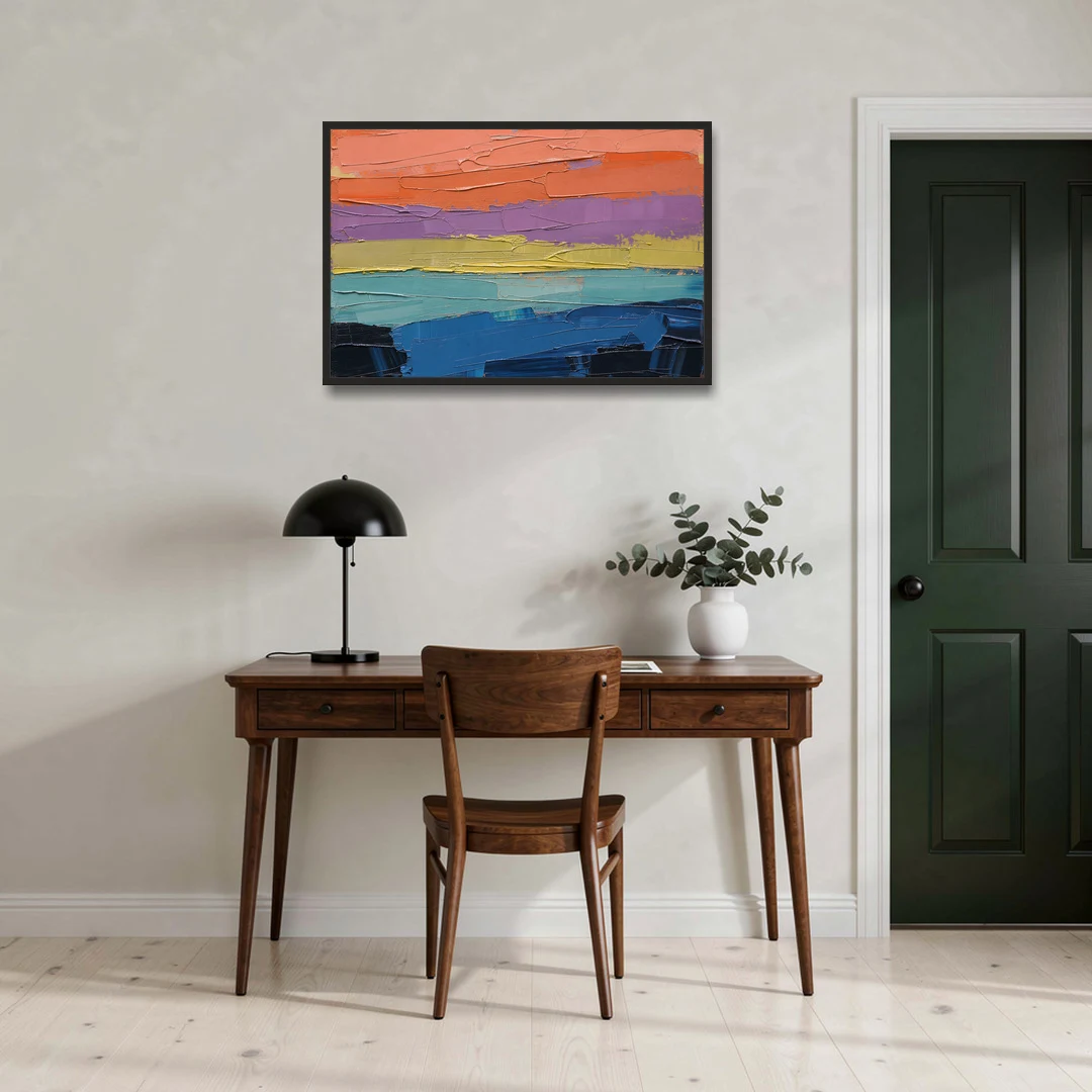 Large Abstract Coral Horizon Knife Bands - Black Framed Canvas Wall Art - Office - 36x24
