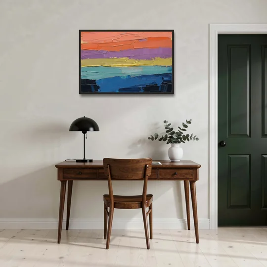 Large Abstract Coral Horizon Knife Bands - Black Framed Canvas Wall Art - Office - 36x24
